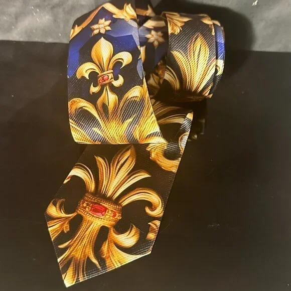 Fleur de Lis Bejeweled Ruby Gold Tie Mans Mens Neckwear Baroque Gift NWT Novelty - Picture 6 of 10